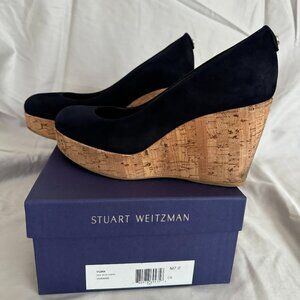 Stuart Weitzman Nice Blue Suede Wedge Heels Slip on Women’s Size 7 M